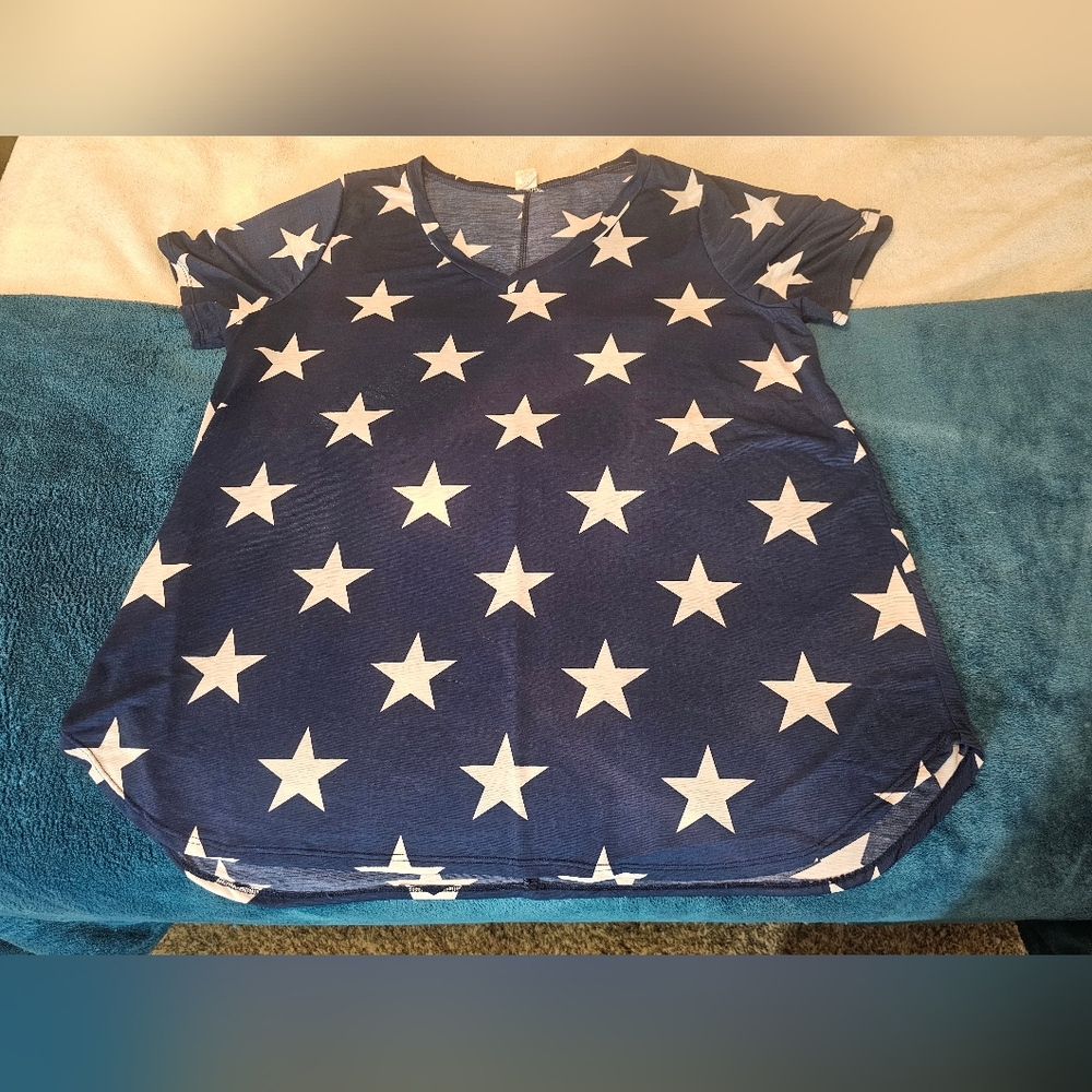 Star Print Navy Top 2X